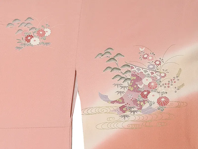 【正絹】訪問着レンタル/ピンク 几帳に四季花 Y014（64）