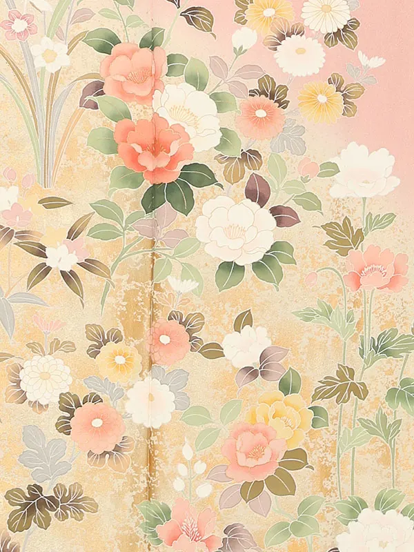 【正絹】訪問着レンタル/サーモンピンク 菊 Y019（67）