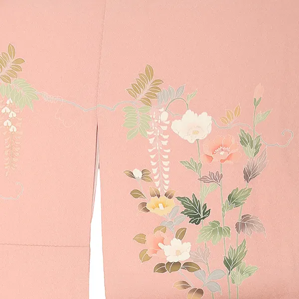 【正絹】訪問着レンタル/サーモンピンク 菊 Y019（67）