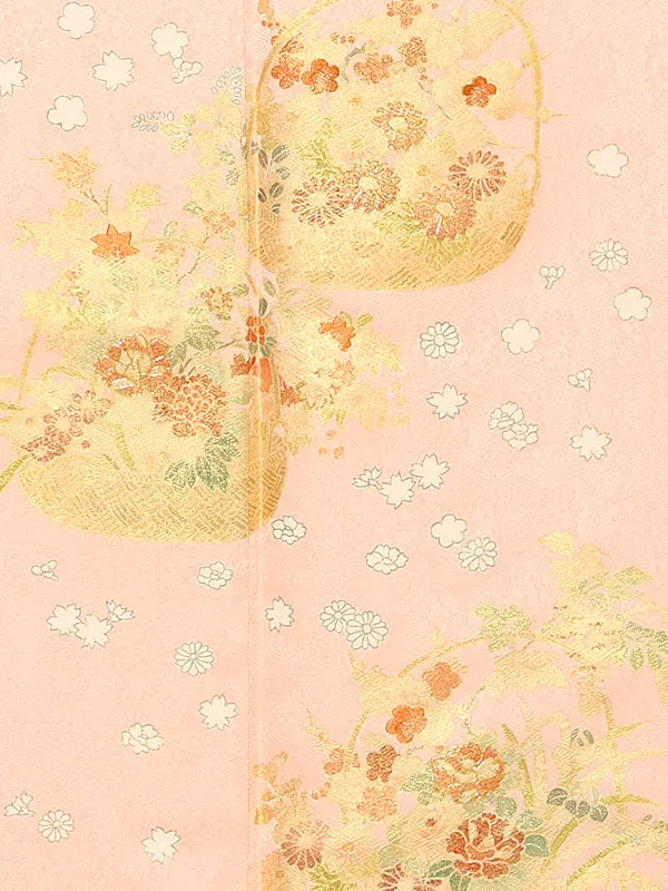【正絹】訪問着レンタル/ピンク 四季花 花籠 Y026（66）