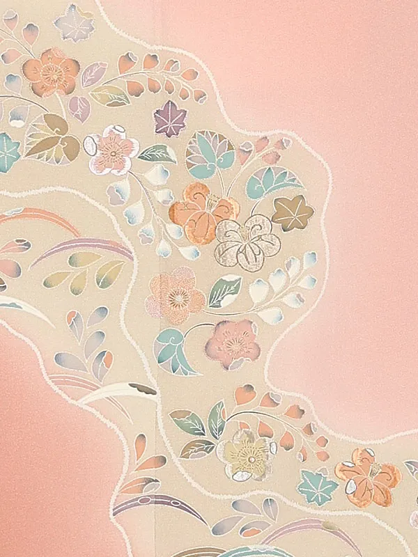 【正絹】訪問着レンタル/サーモンピンク 藤葵 四季花 Y030（65）