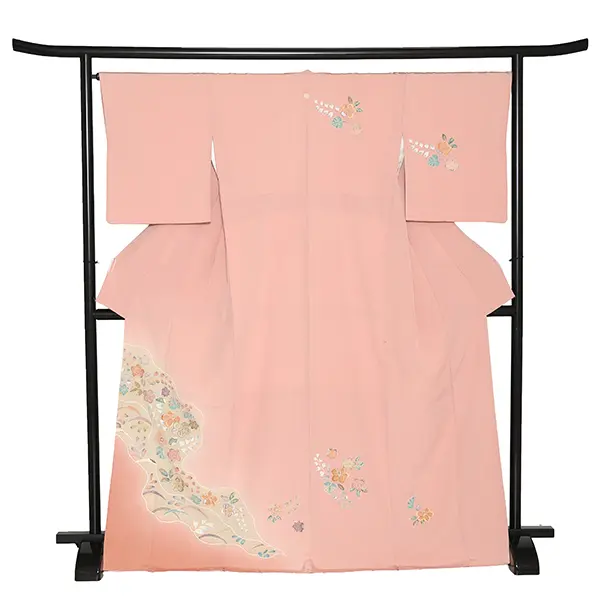 【正絹】訪問着レンタル/サーモンピンク 藤葵 四季花 Y030（65）