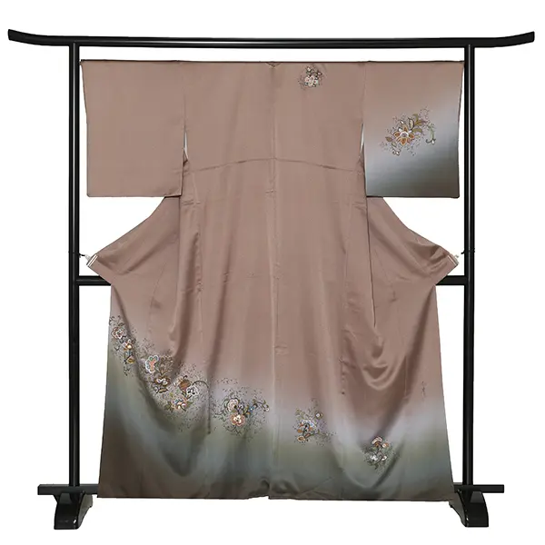 【正絹】訪問着レンタル/茶色 唐花 Y031（66）