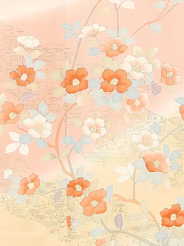 【正絹】訪問着レンタル/ベージュ 椿 Y034