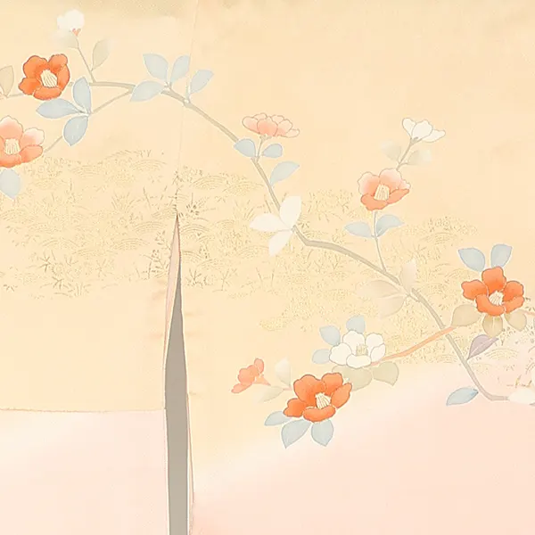 【正絹】訪問着レンタル/ベージュ 椿 Y034