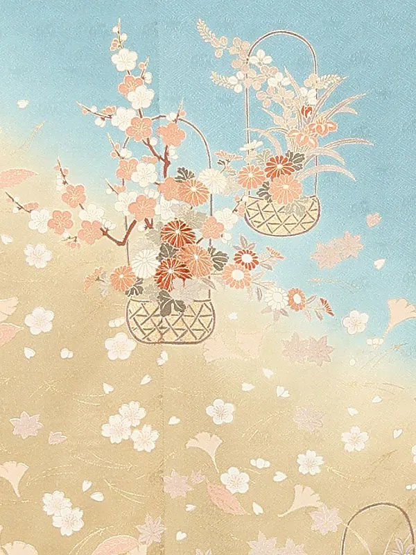 【正絹】訪問着レンタル/水色 四季花 花籠 Y035（64）