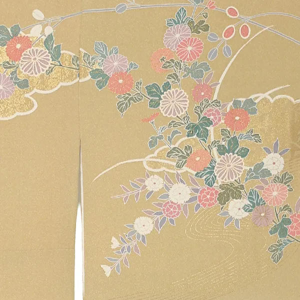 【正絹】訪問着レンタル/ベージュ 菊 Y038（67）