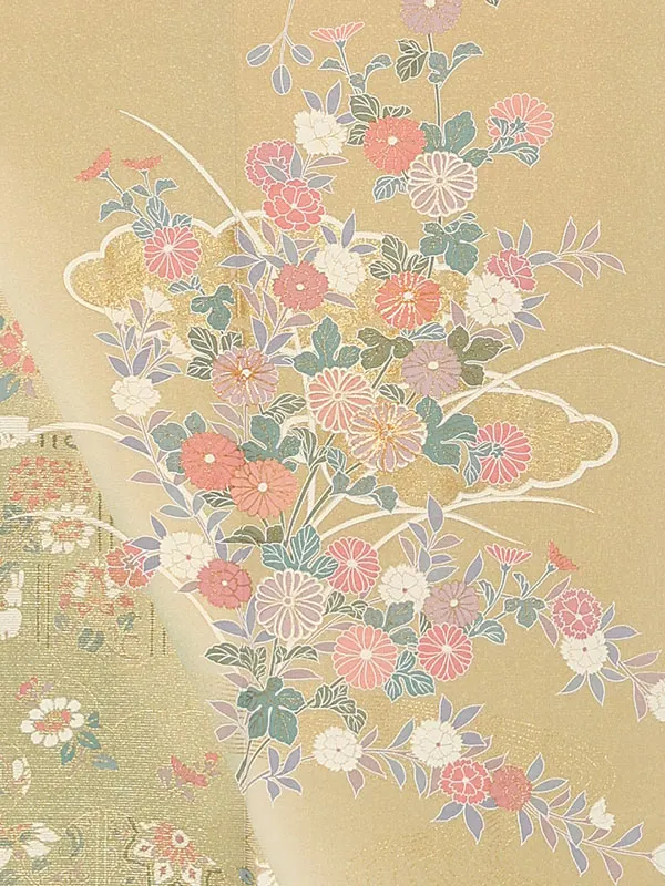 【正絹】訪問着レンタル/ベージュ 菊 Y038（67）