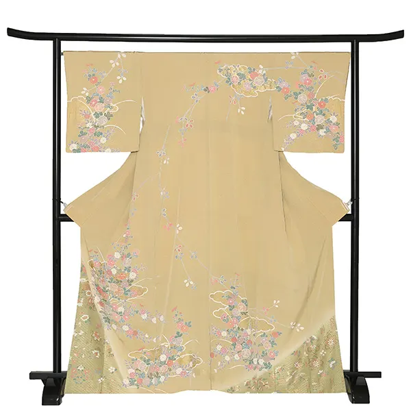 【正絹】訪問着レンタル/ベージュ 菊 Y038（67）