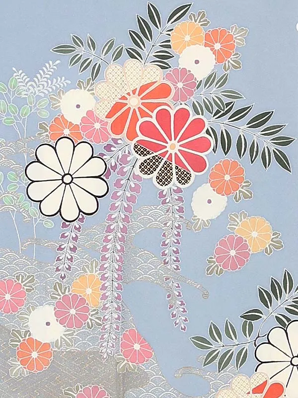 【正絹】訪問着レンタル/水色 菊に藤 Y041（67）