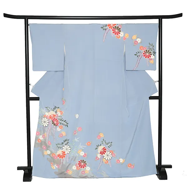 【正絹】訪問着レンタル/水色 菊に藤 Y041（67）