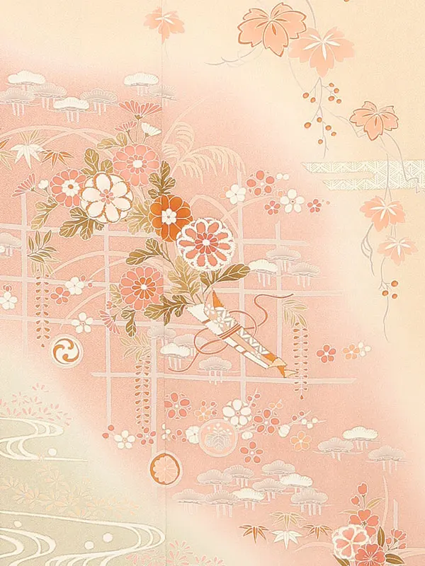 【正絹】訪問着レンタル/ベージュ 四季花 霞 Y042（66）