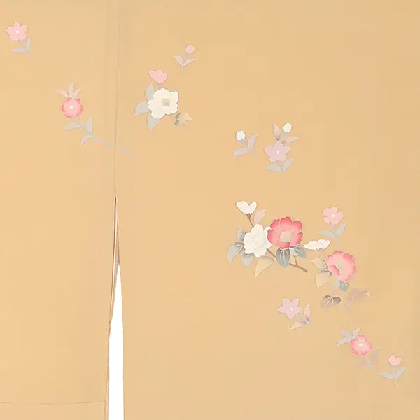 【正絹】訪問着レンタル/ベージュ 桜に菊 桔梗 Y051