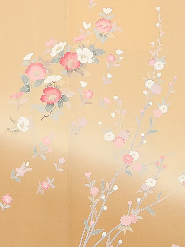 【正絹】訪問着レンタル/ベージュ 桜に菊 桔梗 Y051