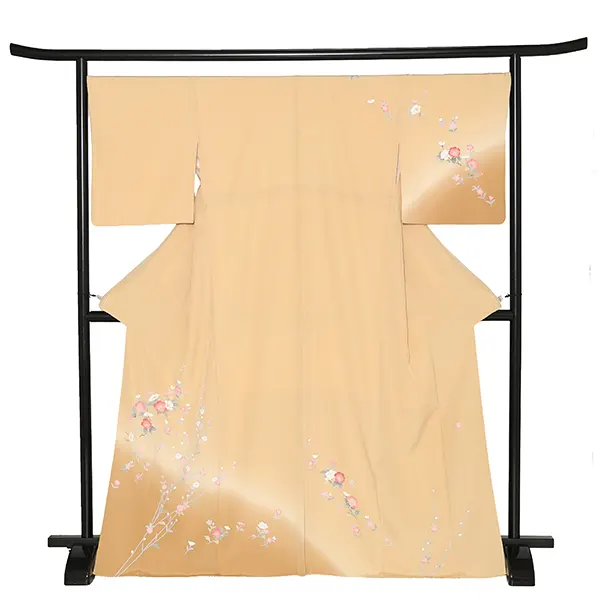 【正絹】訪問着レンタル/ベージュ 桜に菊 桔梗 Y051