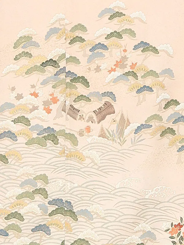 【正絹】訪問着レンタル/ピンクベージュ 松に波 Y058（66）