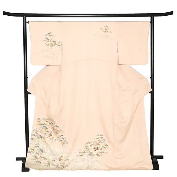 【正絹】訪問着レンタル/ピンクベージュ 松に波 Y058（66）