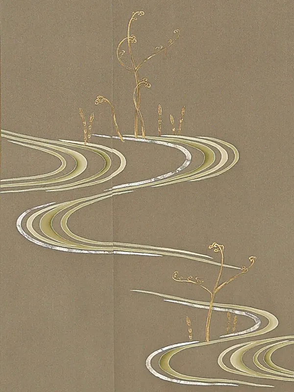 【正絹】訪問着レンタル/茶色 流水 つくし Y060（66）