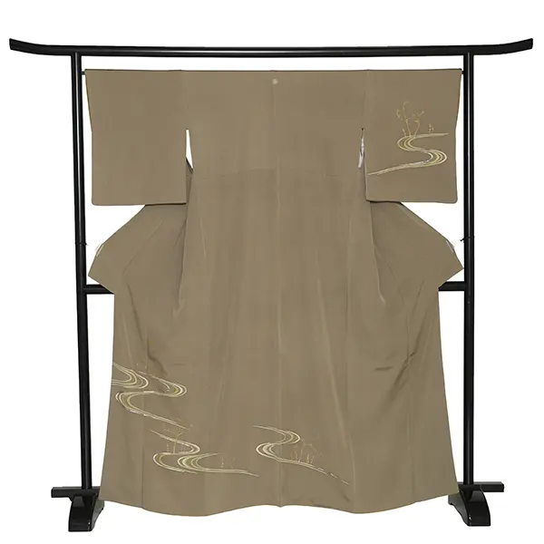 【正絹】訪問着レンタル/茶色 流水 つくし Y060（66）