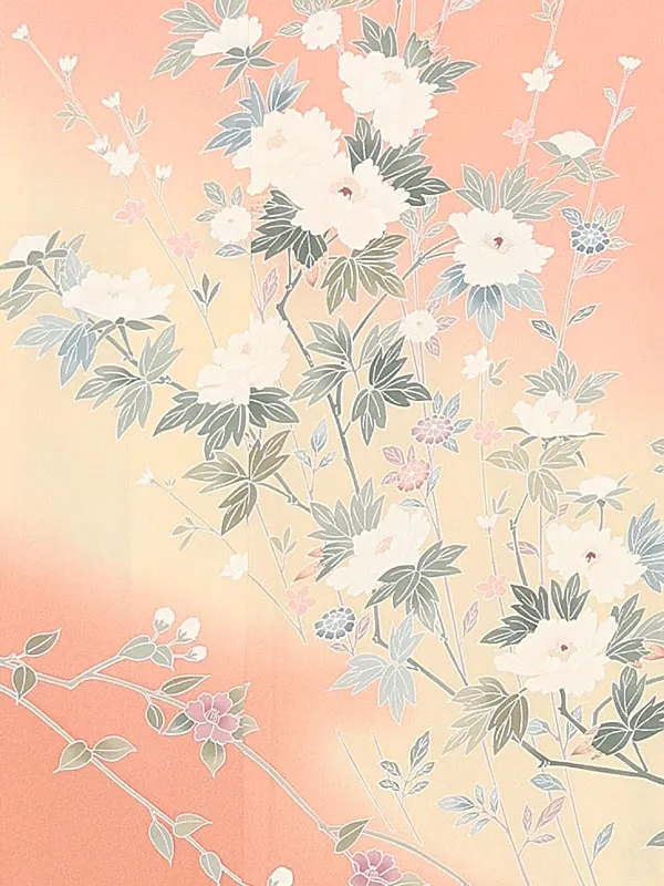 【正絹】訪問着レンタル/サーモンピンク 牡丹 Y065（65）