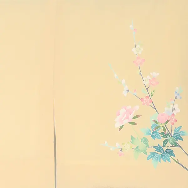 【正絹】訪問着レンタル/薄黄色 牡丹に桜 Y082（66）
