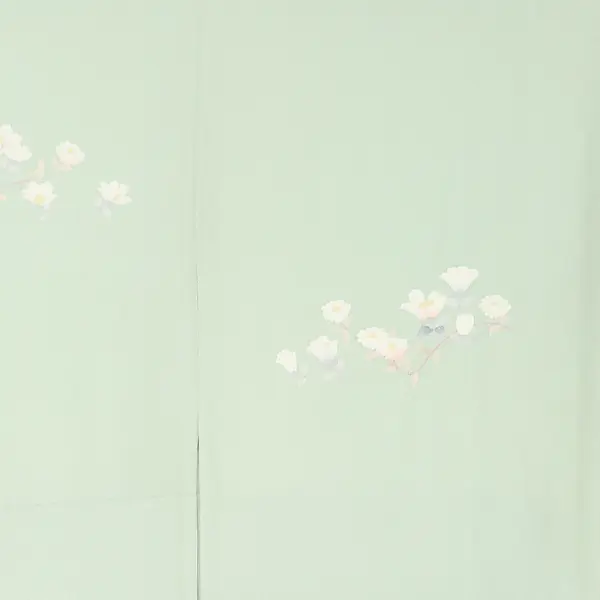 【正絹】訪問着レンタル/ヒワ色 色紙に四季花 Y083（64）