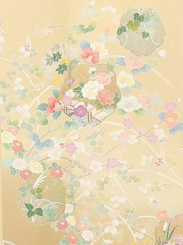 【正絹】訪問着レンタル/ベージュ 四季花 Y085