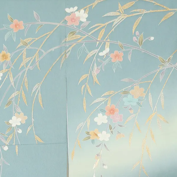 【正絹】訪問着レンタル/水色 菊に桜 Y092