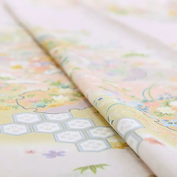 【正絹】訪問着レンタル ／ピンク 四季草花 雪輪 Z063