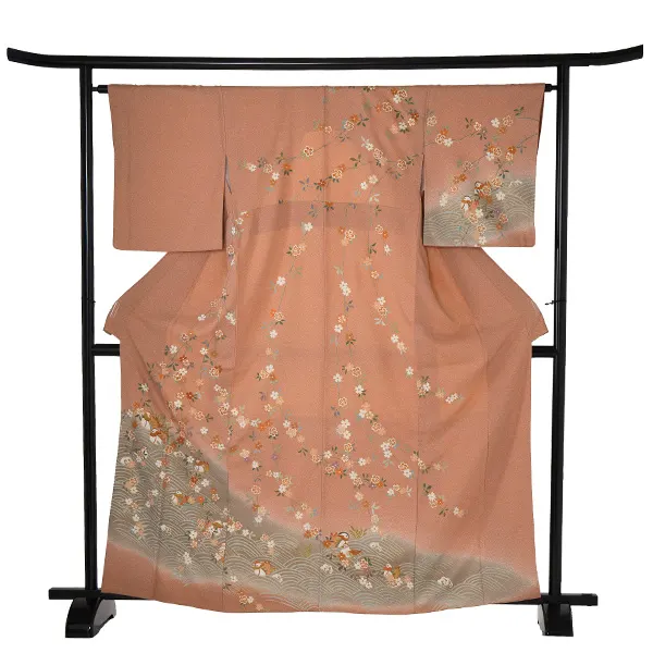 【正絹】訪問着レンタル/茶色 流水に鴛鴦 Z162（64）