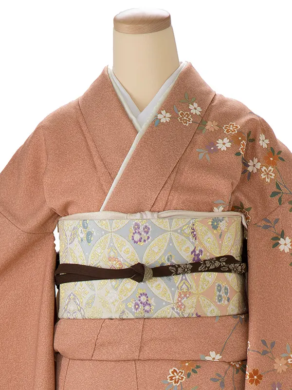 【正絹】訪問着レンタル/茶色 流水に鴛鴦 Z162（64）