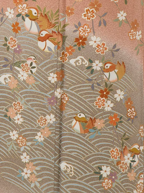 【正絹】訪問着レンタル/茶色 流水に鴛鴦 Z162（64）