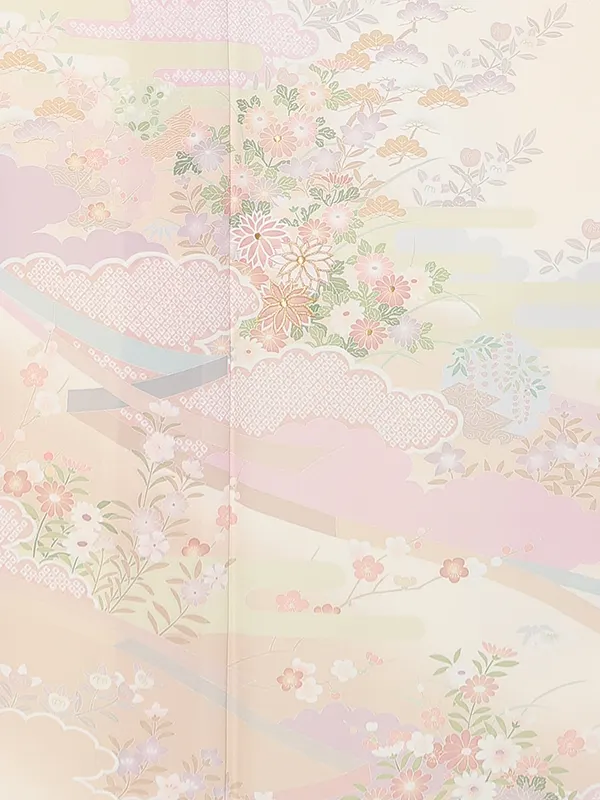 訪問着レンタル 式部浪漫／クリーム色 四季花に雲取り Z211