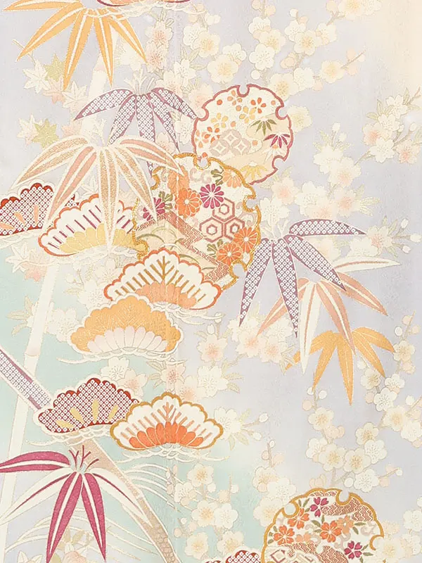 【正絹 トールサイズ】訪問着レンタル/グレー 雪輪 四季花 Z233（72）