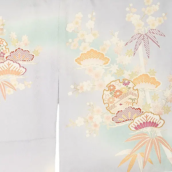 【正絹 トールサイズ】訪問着レンタル/グレー 雪輪 四季花 Z233（72）