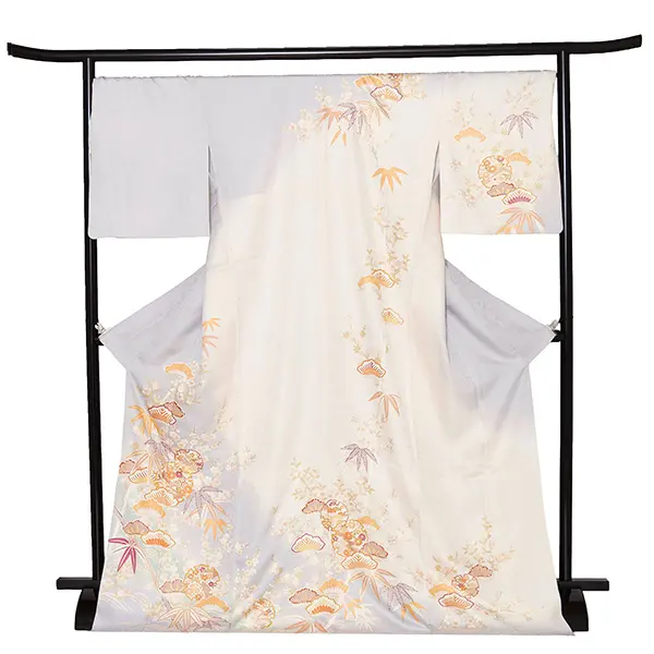 【正絹 トールサイズ】訪問着レンタル/グレー 雪輪 四季花 Z233（72）