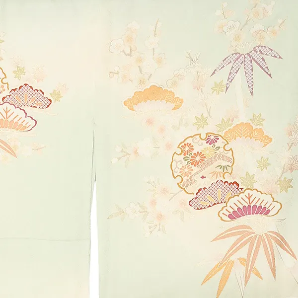 【正絹 トールサイズ】訪問着レンタル/ひわ色 雪輪 四季花 Z234（72）