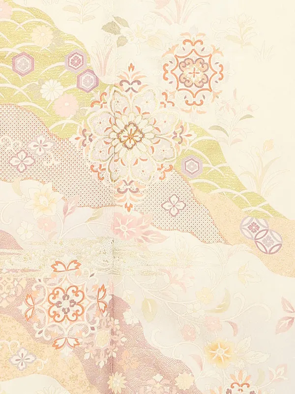 【正絹 トールサイズ】訪問着レンタル/クリーム色 宝相華 Z237（72）