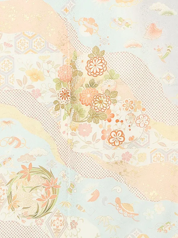 【正絹】訪問着レンタル/水色 四季花 Z246