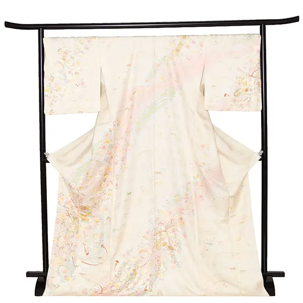 【正絹】訪問着レンタル/クリーム色 四季花 Z247