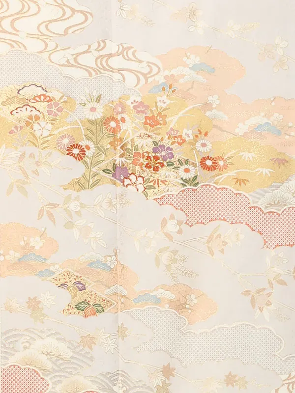 【正絹】訪問着レンタル/グレー 四季花 雲取り Z249