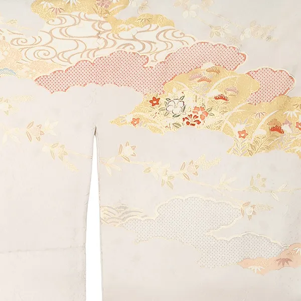 【正絹】訪問着レンタル/グレー 四季花 雲取り Z249