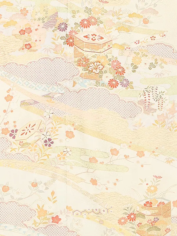 【正絹】訪問着レンタル/ベージュ 四季花 Z251