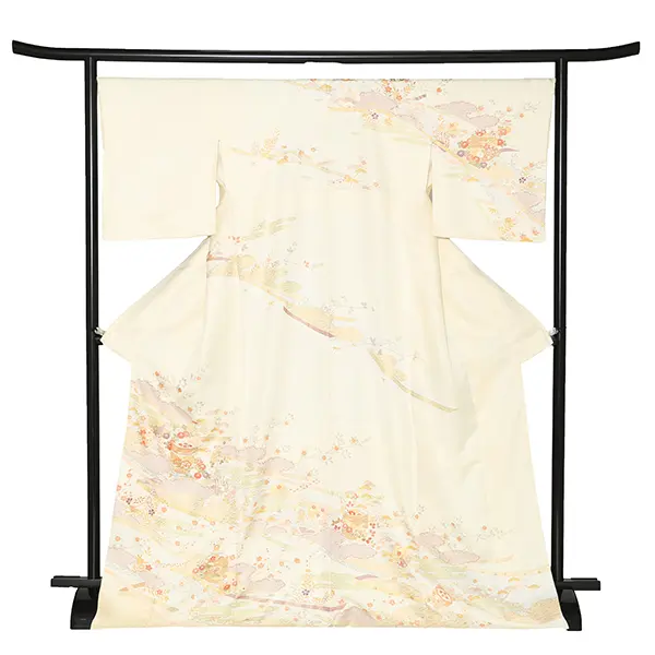 【正絹】訪問着レンタル/ベージュ 四季花 Z251