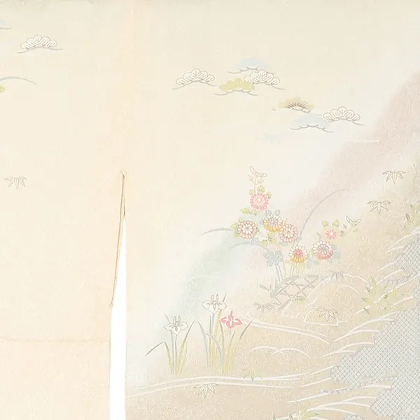 【正絹】訪問着レンタル/ベージュ 四季花 Z252