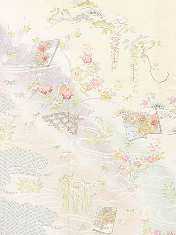 【正絹】訪問着レンタル/ベージュ 四季花 Z252