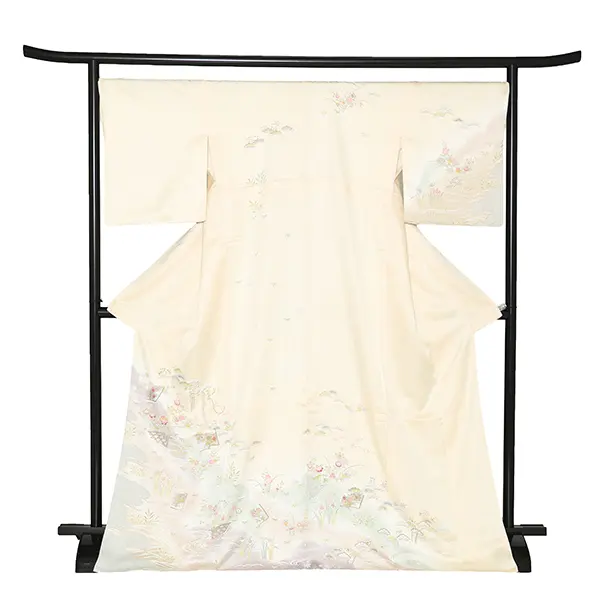 【正絹】訪問着レンタル/ベージュ 四季花 Z252