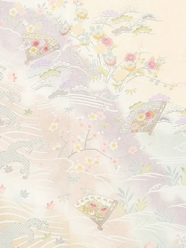 【正絹】訪問着レンタル/ベージュ 四季花扇 Z253
