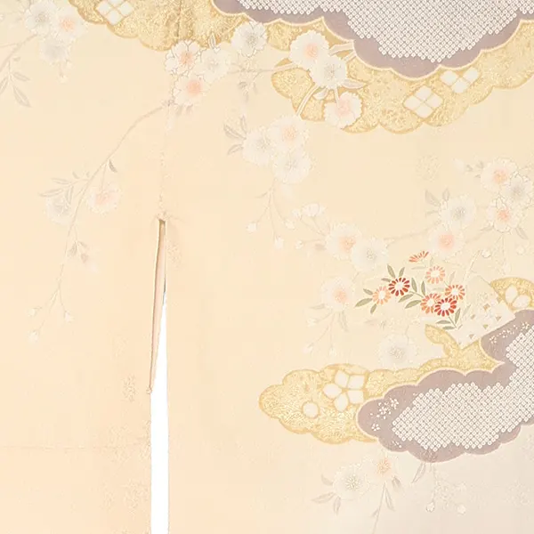 【正絹】訪問着レンタル/ベージュ 四季花に雲取り Z255