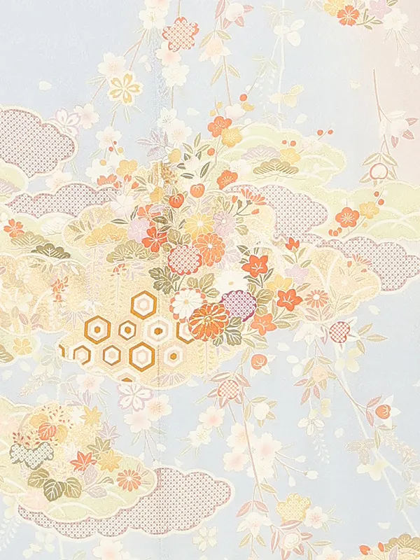 【正絹】訪問着レンタル/水色 四季花 Z257